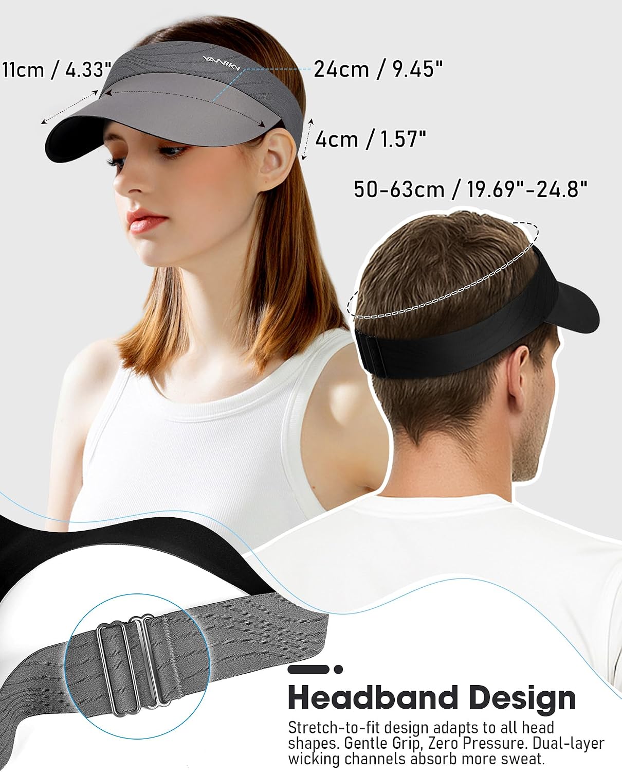 YANIKY Sun Visor Hat for Women,UPF50+ Seamless Sun Hats Men Women Lightweight Sports Cap Stretchy Ponytail Hat for Outdoor