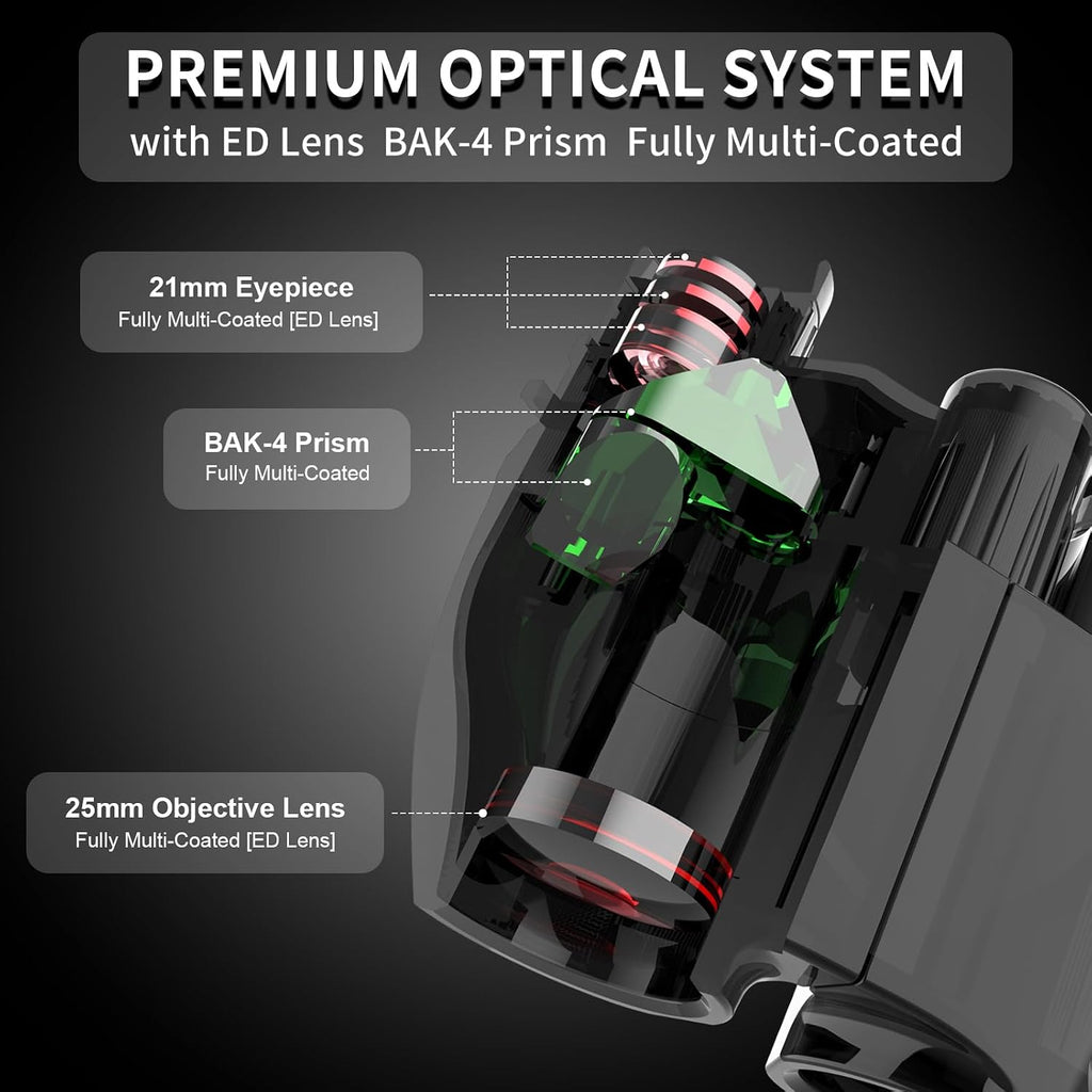 8x25 Compact Binoculars, Small Lightweight Handheld Portable Mini Pocket BAK-4 Prism 8.2° Wide Angle View ED Lens Professional HD Optics for Adults Outdoor Travel Bird Watching Hiking Birding Concert