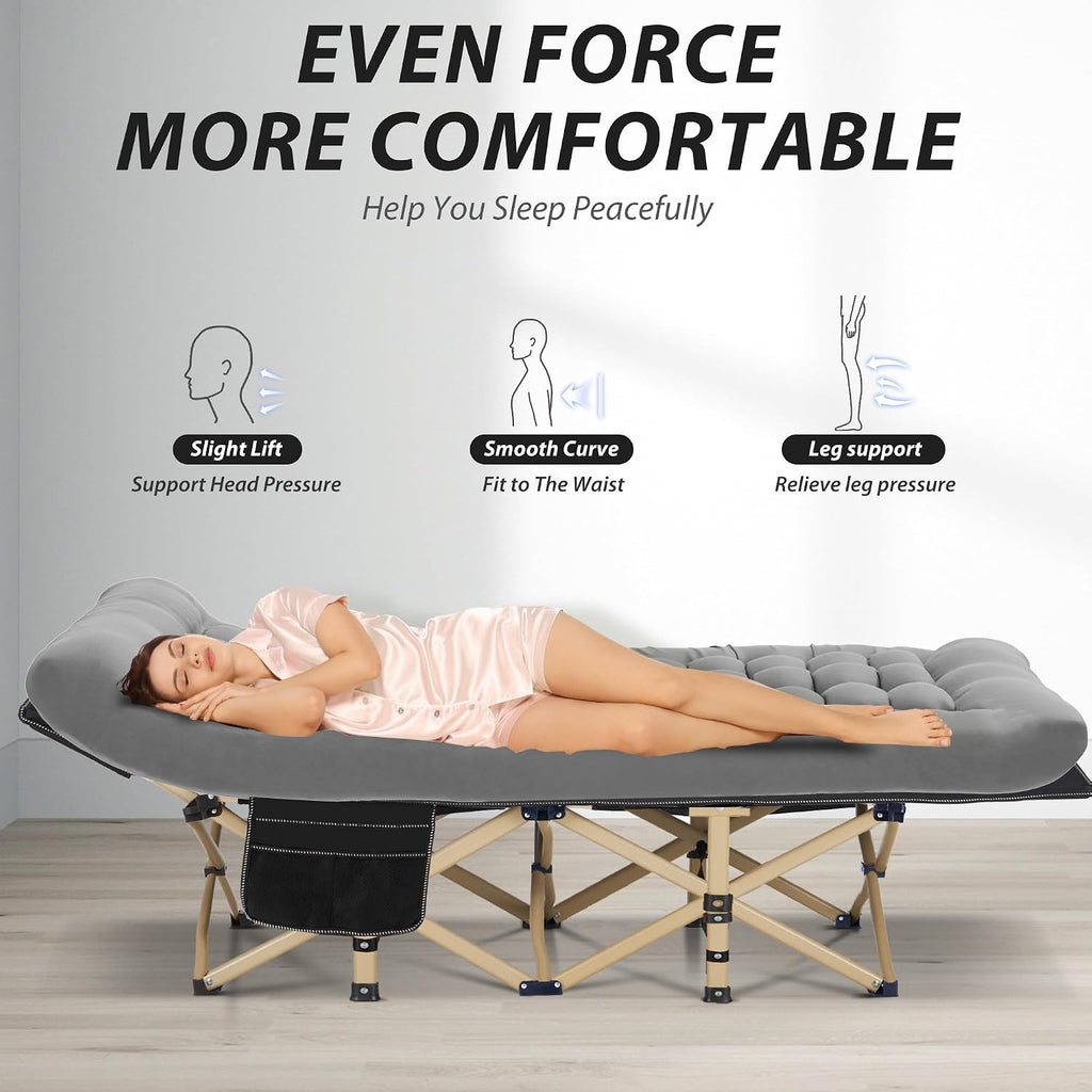Folding Camping Cot with Mattress for Adults,28" Wide,600LBS
