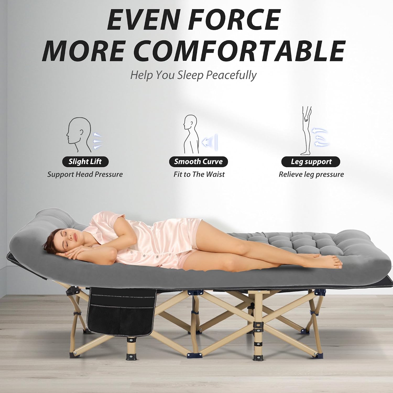 Folding Camping Cot with Mattress for Adults,28" Wide,600LBS