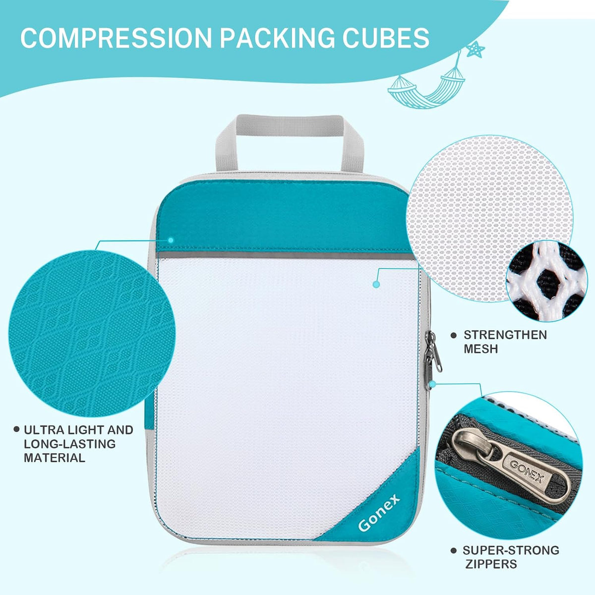 Gonex Compression Packing Cubes for Travel, Mesh Bags Luggage Organizers