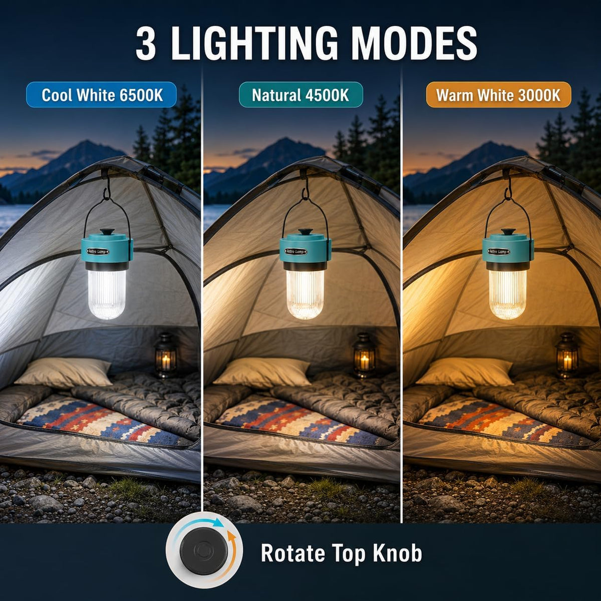 HOMY Rechargeable Camping Lantern 8H Runtime Stepless Dimmable Warm Light