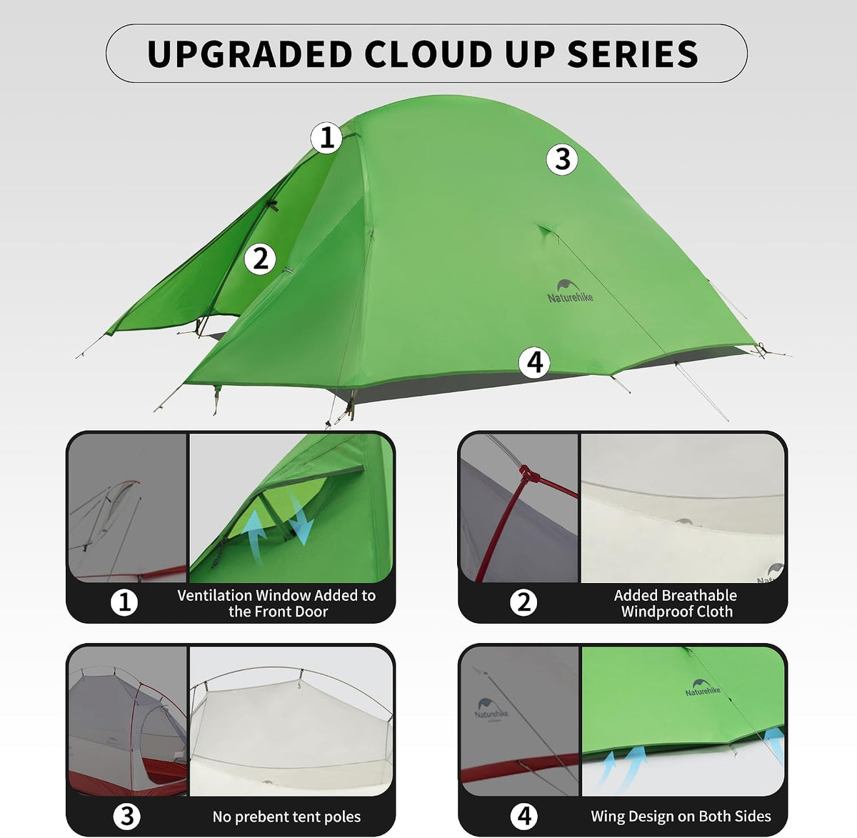 Naturehike Cloud-Up 2 Person Tent Lightweight Backpacking Tent with Footprint - Free Standing Ultralight Camping Hiking Backpack Tents Two Person Tent