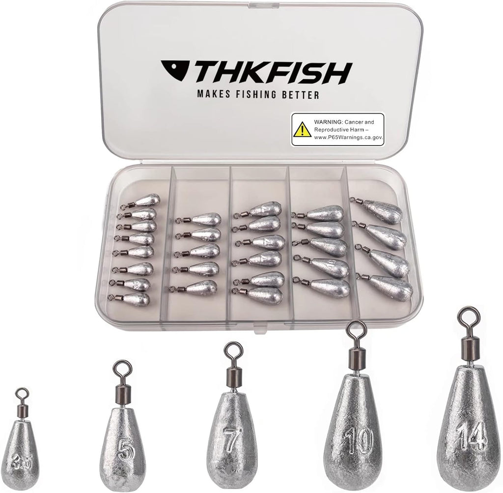 THKFISH Fishing Weights Sinkers Set, 28PCS Fishing Sinker Drop Shot Weights Kit,Drop Shot Rig Wacky Hooks for Saltwater Freshwater Bass Fishing