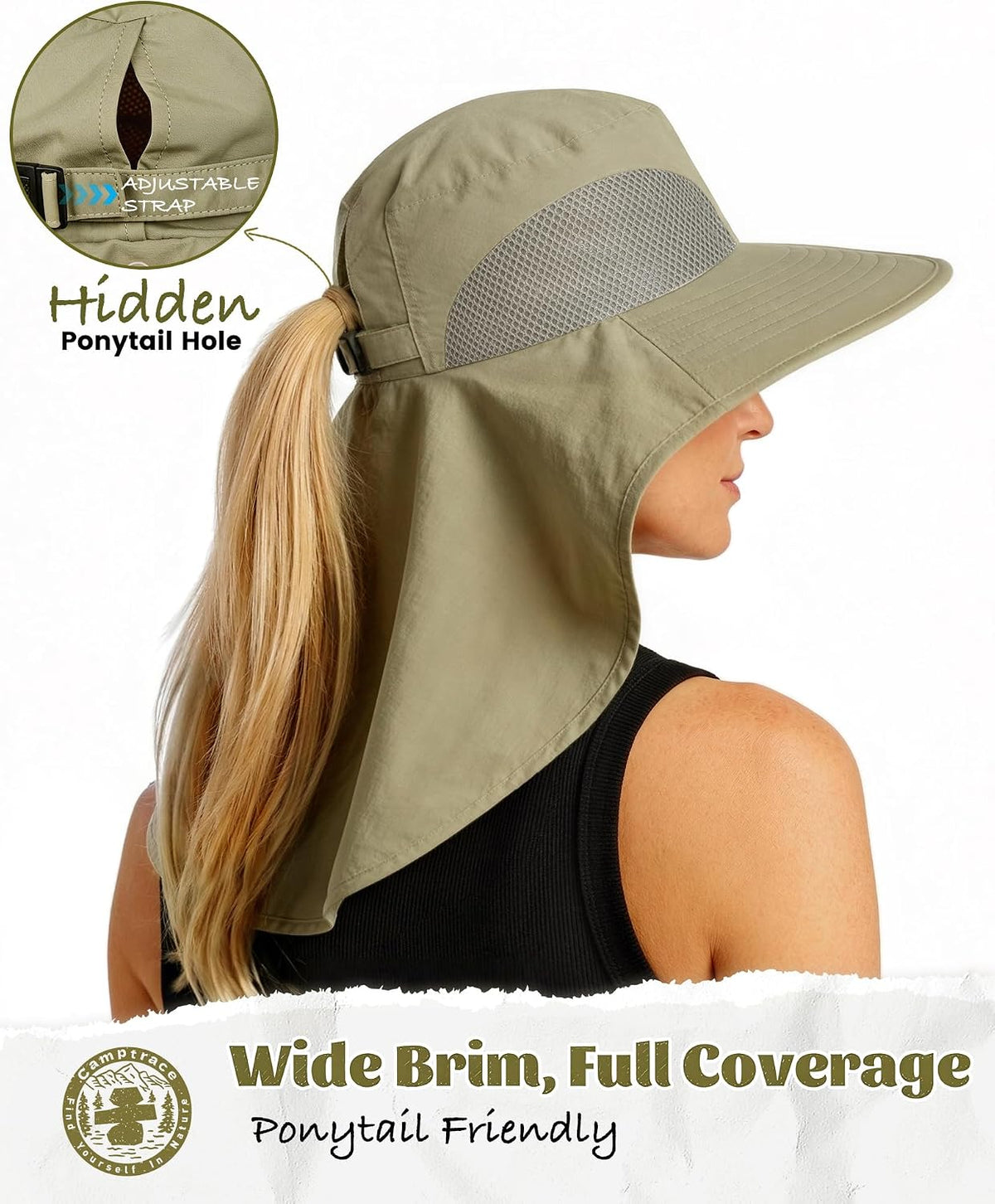 Camptrace Sun Hats for Women Men with Neck Flap UV Protection Wide Shade