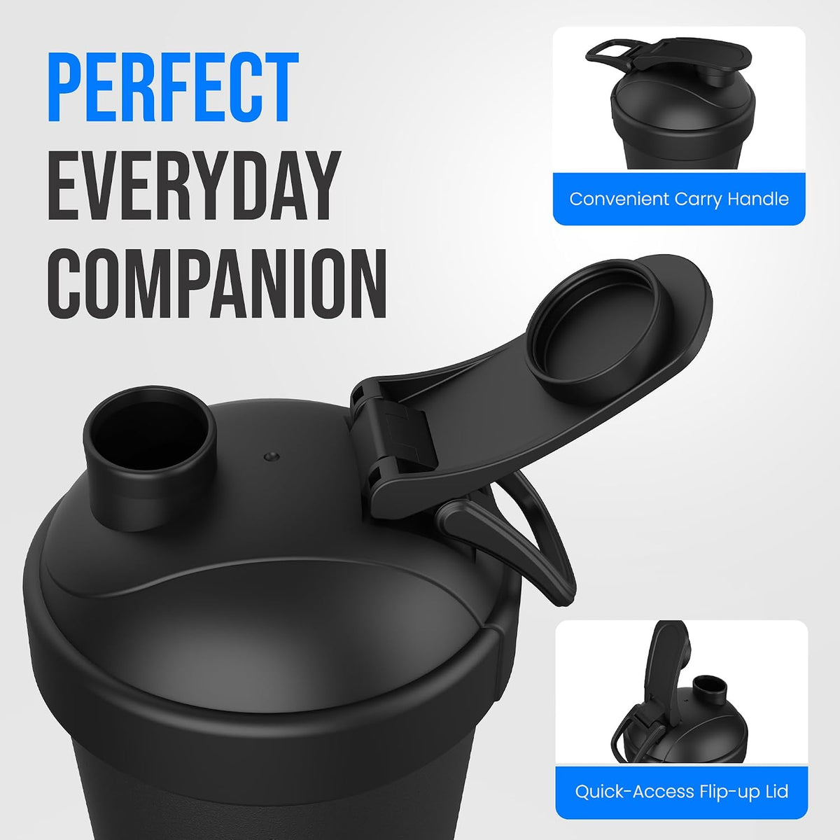 VELOMIX 24oz Stainless Steel Shaker Bottle with Wire Whisk, Black