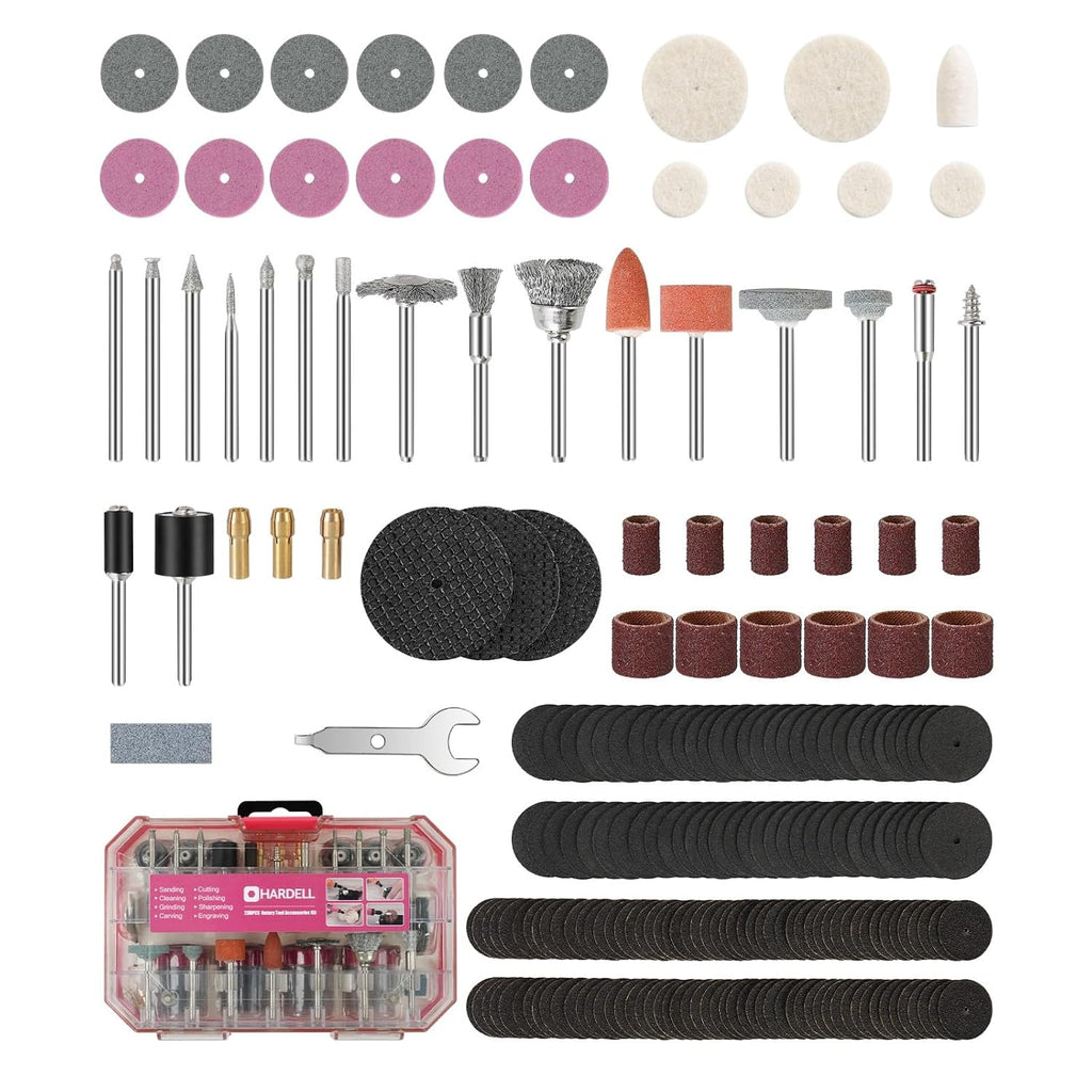 HARDELL 287Pcs Rotary Accessory Kit w/ 1/8" Shanks, for Cutting & Polishing