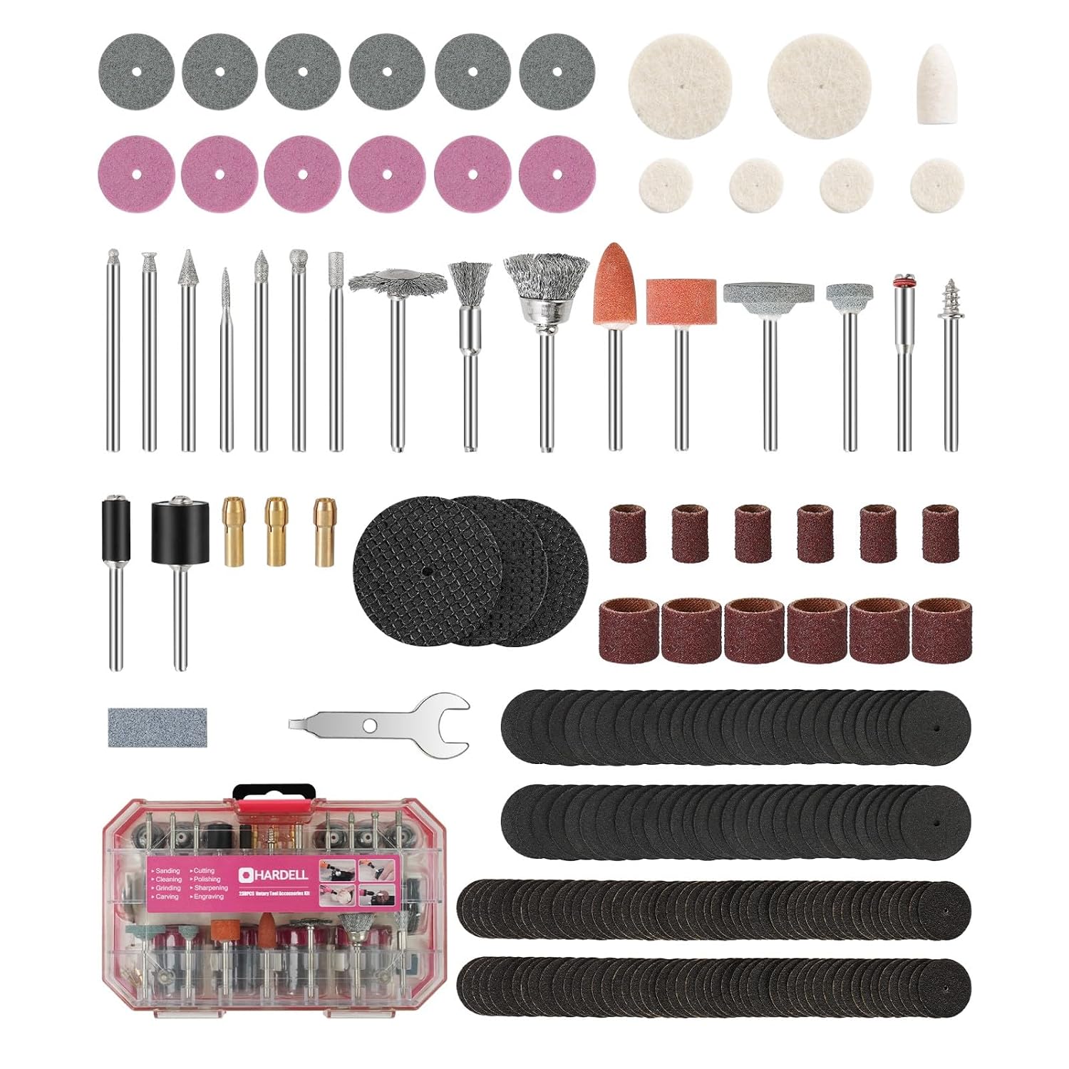 HARDELL 287Pcs Rotary Accessory Kit w/ 1/8" Shanks, for Cutting & Polishing