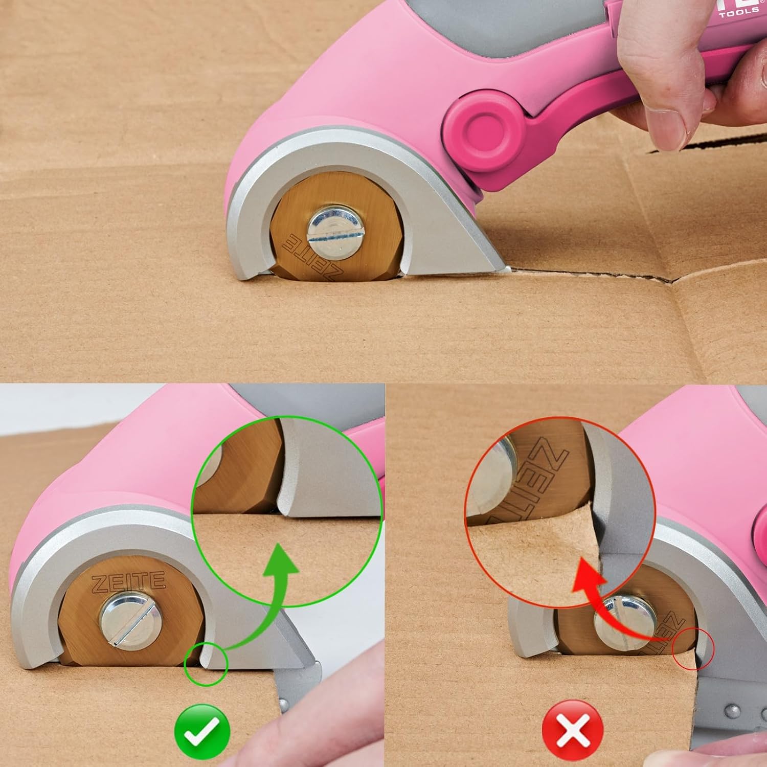 ZEITE Cordless Cardboard Box Cutter with Titanium Coated HSS Blades (Pink)