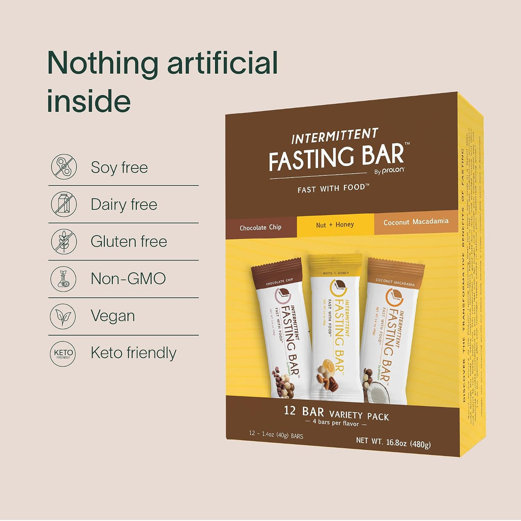 Prolon Fasting Bars | 5g Protein, 7g Fiber | Keto-Friendly, Gluten-Free, Dairy-Free, Plant-Based | Nutrition for Intermittent Fasting | Formulated to Not Break Your Fast | Chocolate Chip (12 Count)
