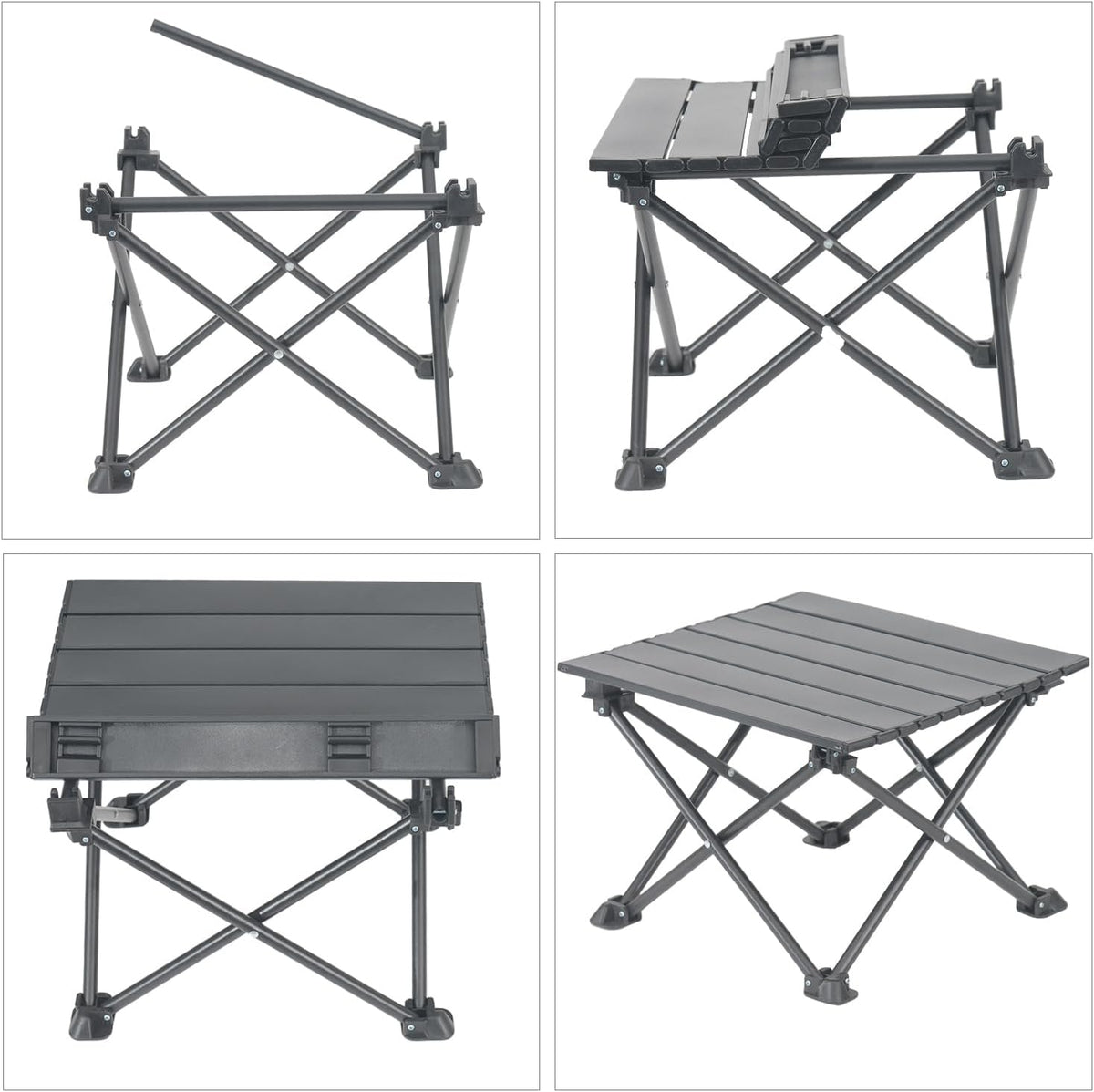 Wind Tour Roll-Up Camping Table, 4-Person Lightweight Portable Outdoor Table with Carry Bag for Picnics BBQ Travel (15.7”x13.7”x11” Black)