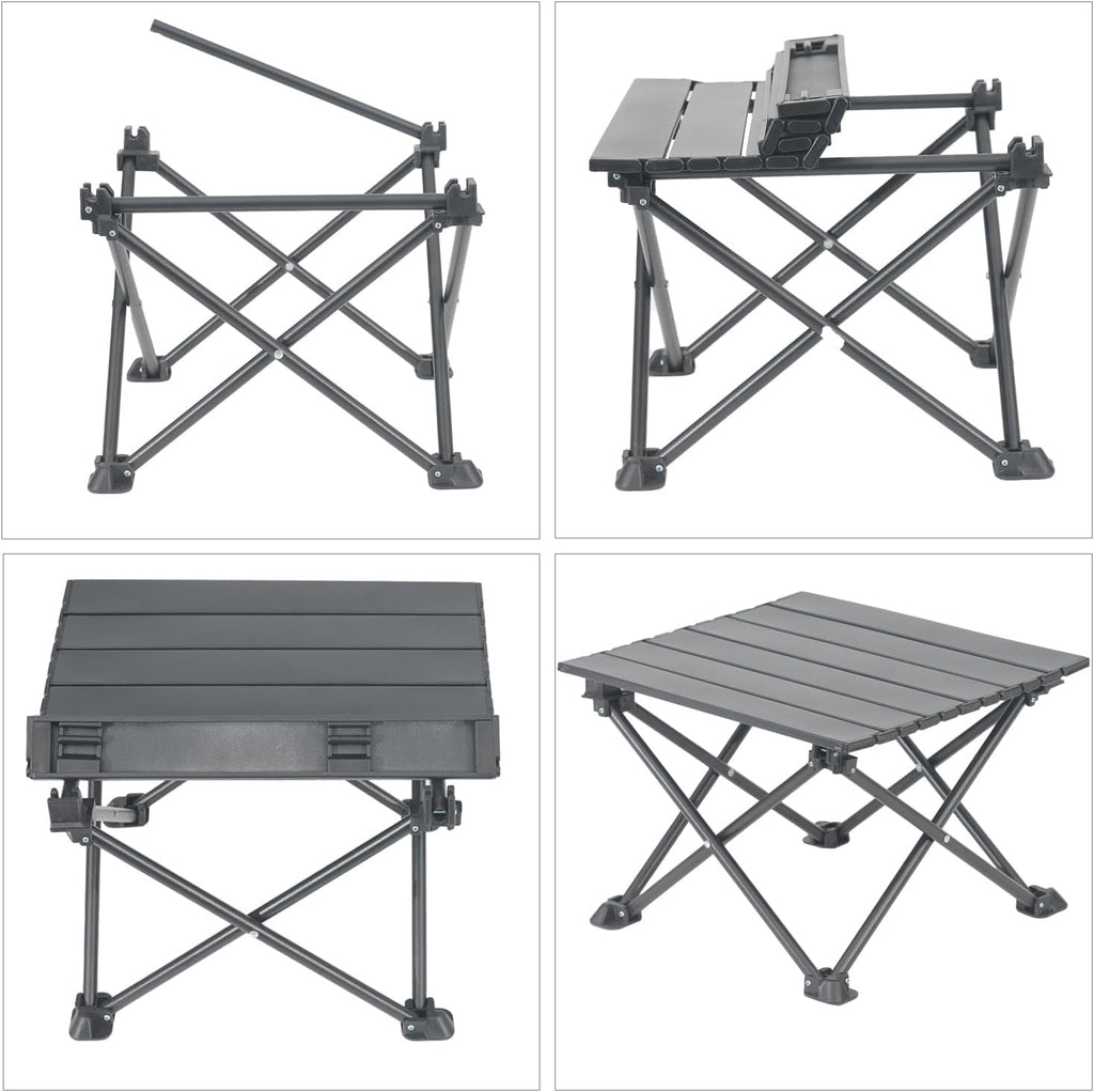 Wind Tour Roll-Up Camping Table, 4-Person Lightweight Portable Outdoor Table with Carry Bag for Picnics BBQ Travel (15.7”x13.7”x11”| Wood Grain)