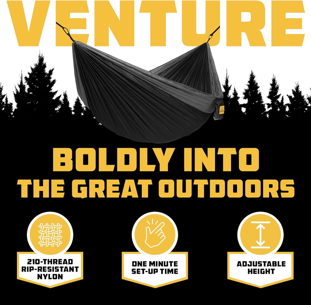 Wise Owl Outfitters Hammock for Camping Single Hammocks Gear for The Outdoors Backpacking Survival or Travel - Portable Lightweight Parachute Nylon SO Black & Grey
