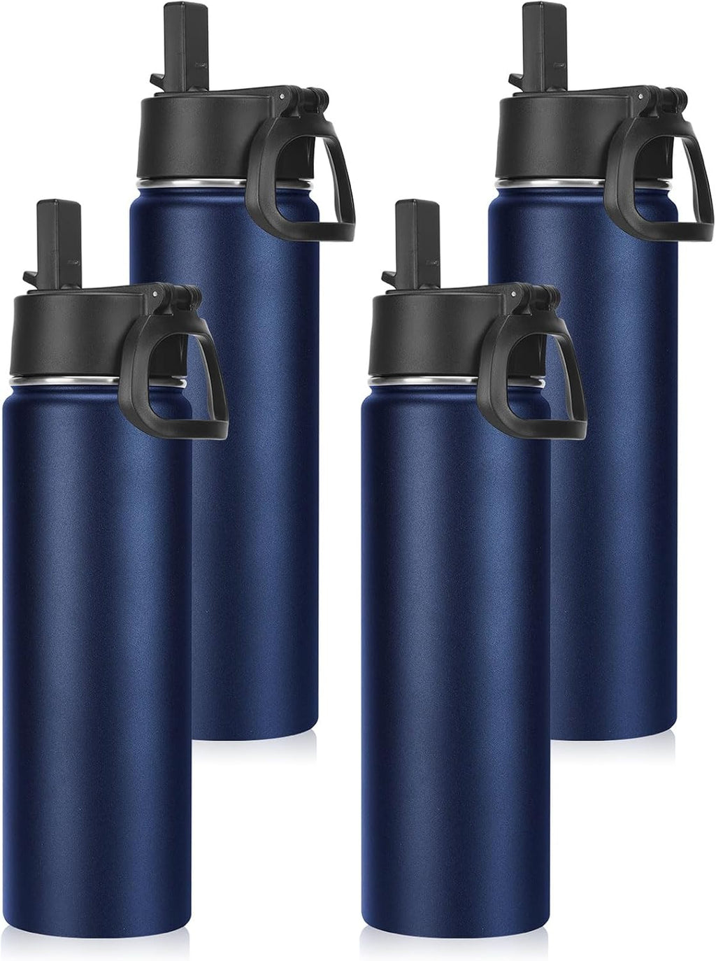 Neihepal 22 oz Insulated Water Bottles Bulk, Double Walled Vacuum Stainless Steel Water Bottle Multipack with Leak Proof Straw Lid for Men, Adults, Kids, Gym, Sports (Navy,4 Pack)