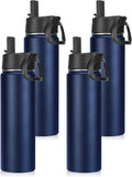 Neihepal 22 oz Insulated Water Bottles Bulk, Double Walled Vacuum Stainless Steel Water Bottle Multipack with Leak Proof Straw Lid for Men, Adults, Kids, Gym, Sports (Navy,4 Pack)