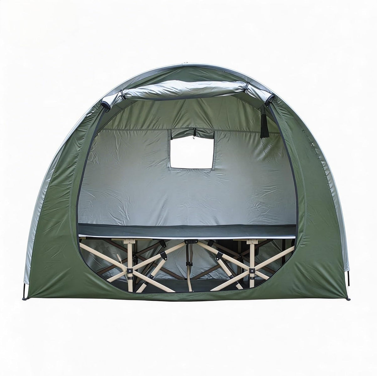 1 Person Solo Cot Tent (Bed Not Included), 210D Silver Fabric, Waterproof, Compact Portable Camping Shelter