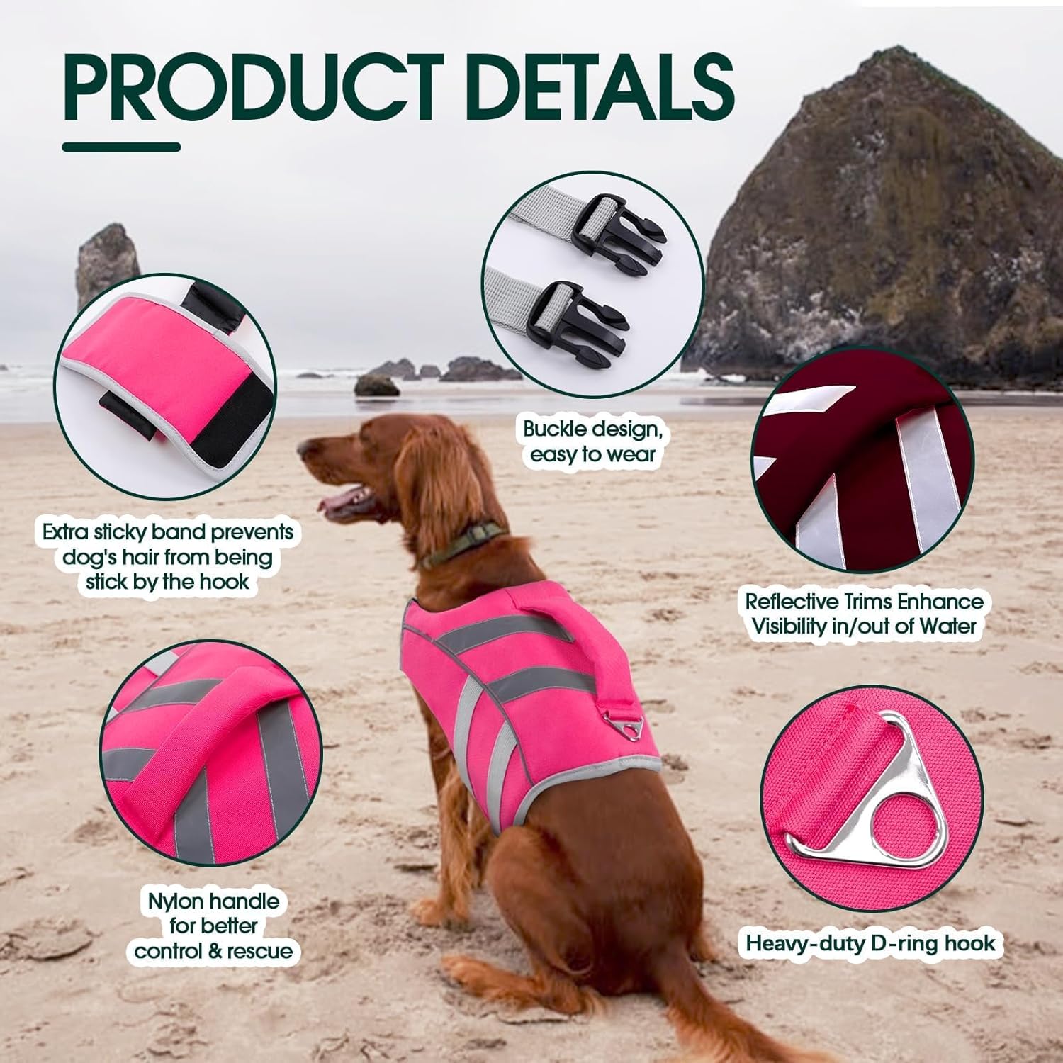 Kuoser Reflective Dog Life Jacket, Dog Life Vest for Swimming Boating