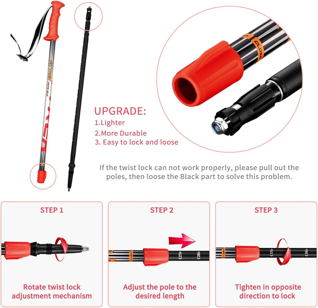 FitTrek Hiking Poles for Kids - Ultralight Nordic Walking Sticks - Telescopic Child Trekking Poles Collapsible 2 Pack