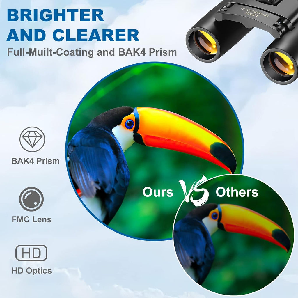 AHFLRITO Compact Binoculars, Lightweight Foldable Small Binoculars for Adults and Kids, Portable Waterproof for Bird Watching, Traveling, Theater, Opera, Concert, Hiking, Sightseeing