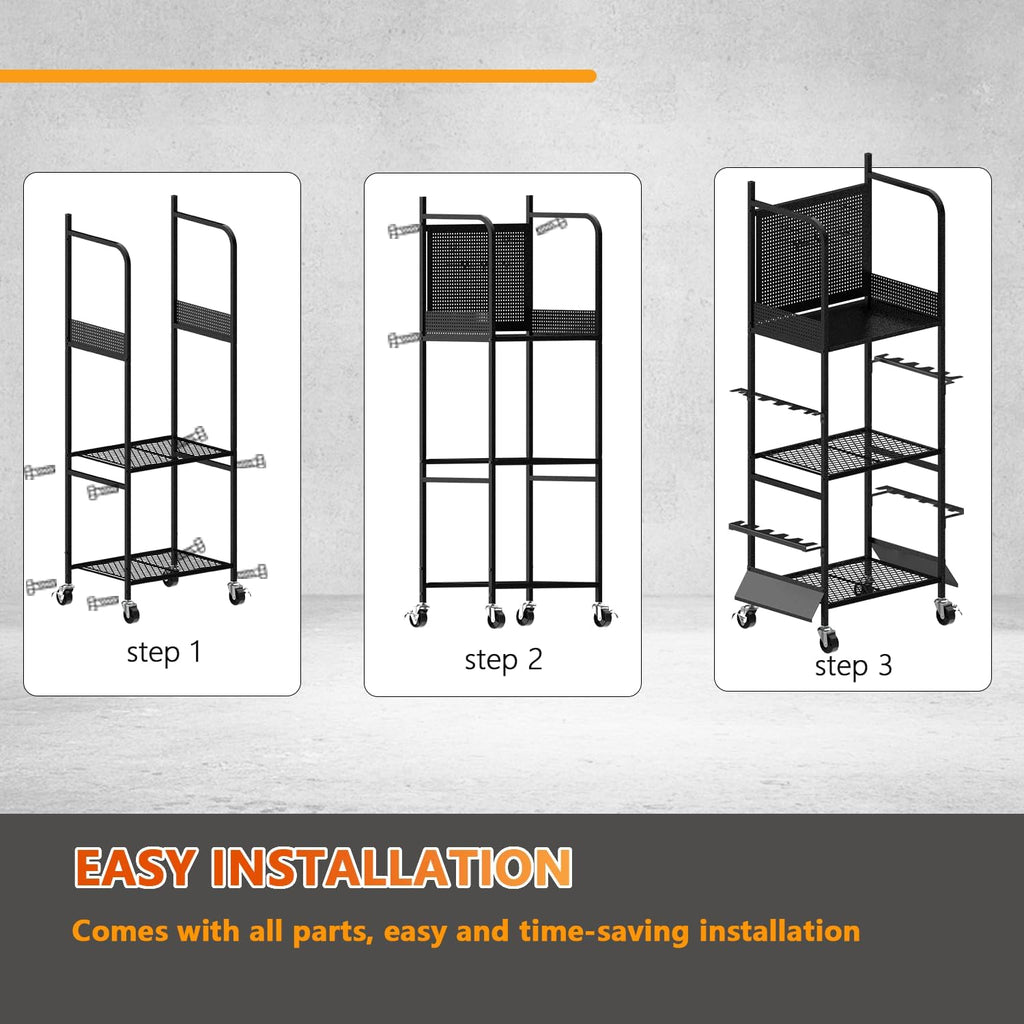 Heavy Duty Fishing Rod Rack, Fishing Organizer for Garage, Fishing Gear Holder for Garage with Movable Wheels