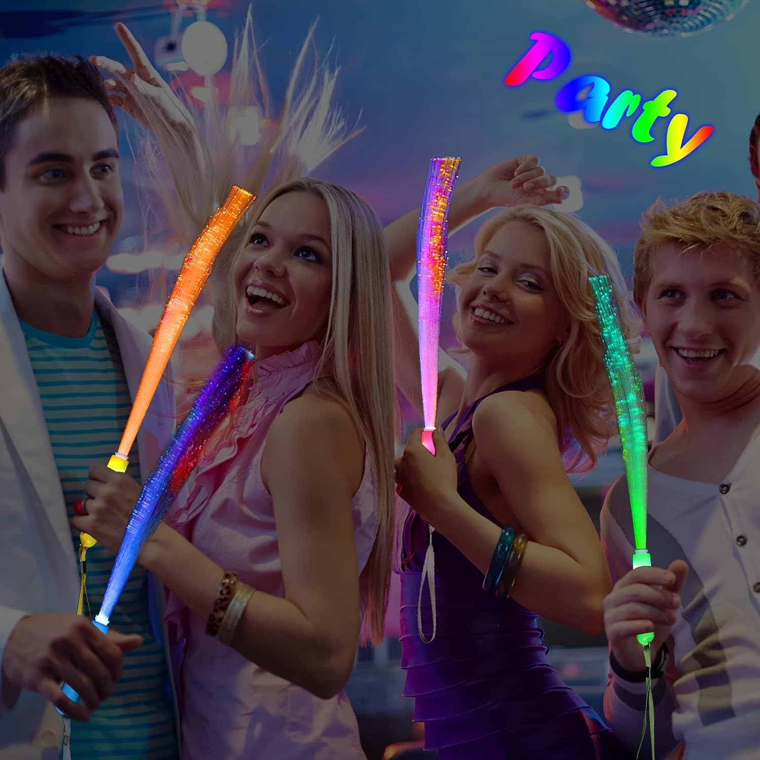 BouQuw 50 Pack Glow Sticks Bulk,Mardi Gras Party Supplies ,3 Models Flashing Sticks, Fiber Optic Wands Light up Sticks Fit Birthday World cup 2026 4th of july Graduations