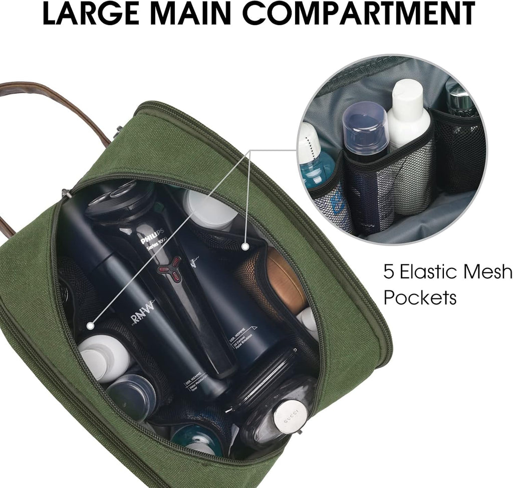 WANDF Travel Toiletry Bag for Men, Canvas Shaving Dopp Kit