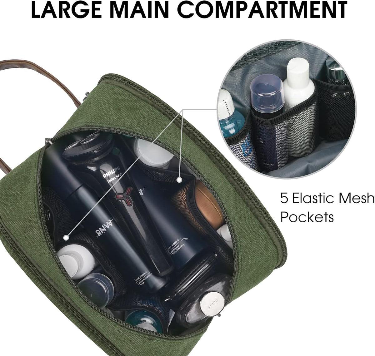 WANDF Travel Toiletry Bag for Men, Canvas Shaving Dopp Kit