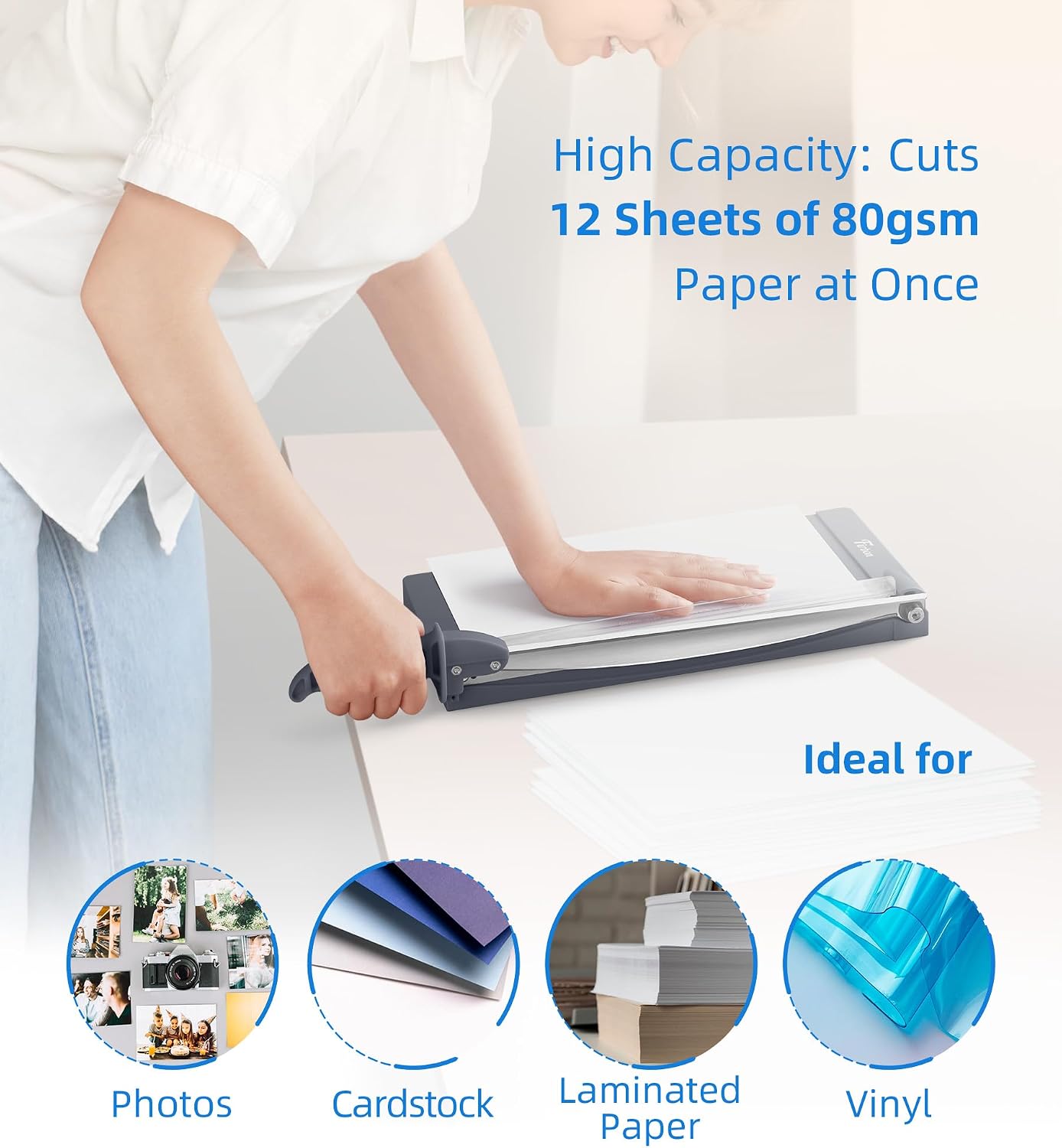 Firbon 12" Guillotine Paper Cutter with Hidden Ruler, Compact Paper Trimmer