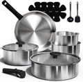 CAROTE 15pcs Tri-Ply Stainless Steel Cookware Set with Detachable Handle