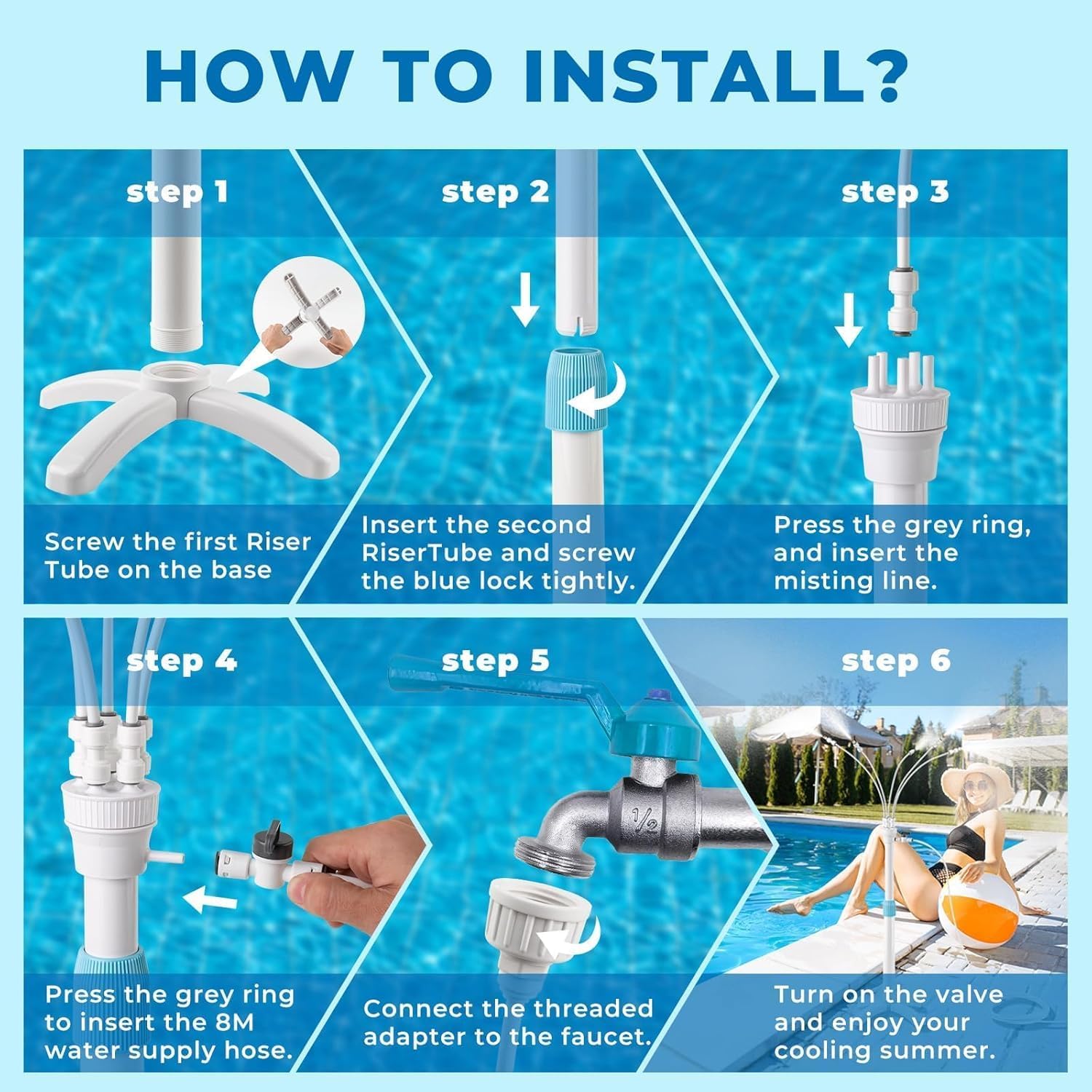 Tesmotor Stand Misters for Outside Patio, Standing Misters with Adjustable 46in Height, 5 Brass Nozzles and 26FT Line, Standing Misting Cooling System for BBQ, Patio, Pool, and Outdoor Water Fun