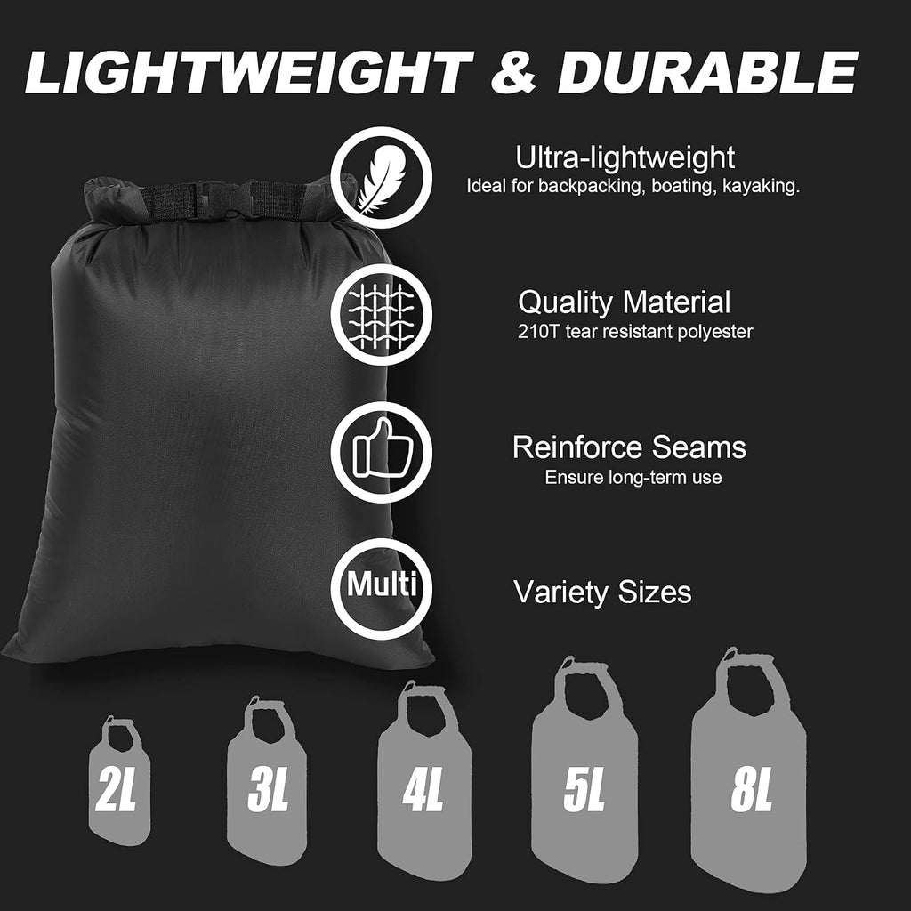 Dry Bags Waterproof Set, 5 Packs Ultralight Waterproof Bags Small Stuff Sack Water Proof Bag Dry Packs, Outdoor Dry Bag Keep Gear Dry for Backpacking Hiking Boating Camping Travel
