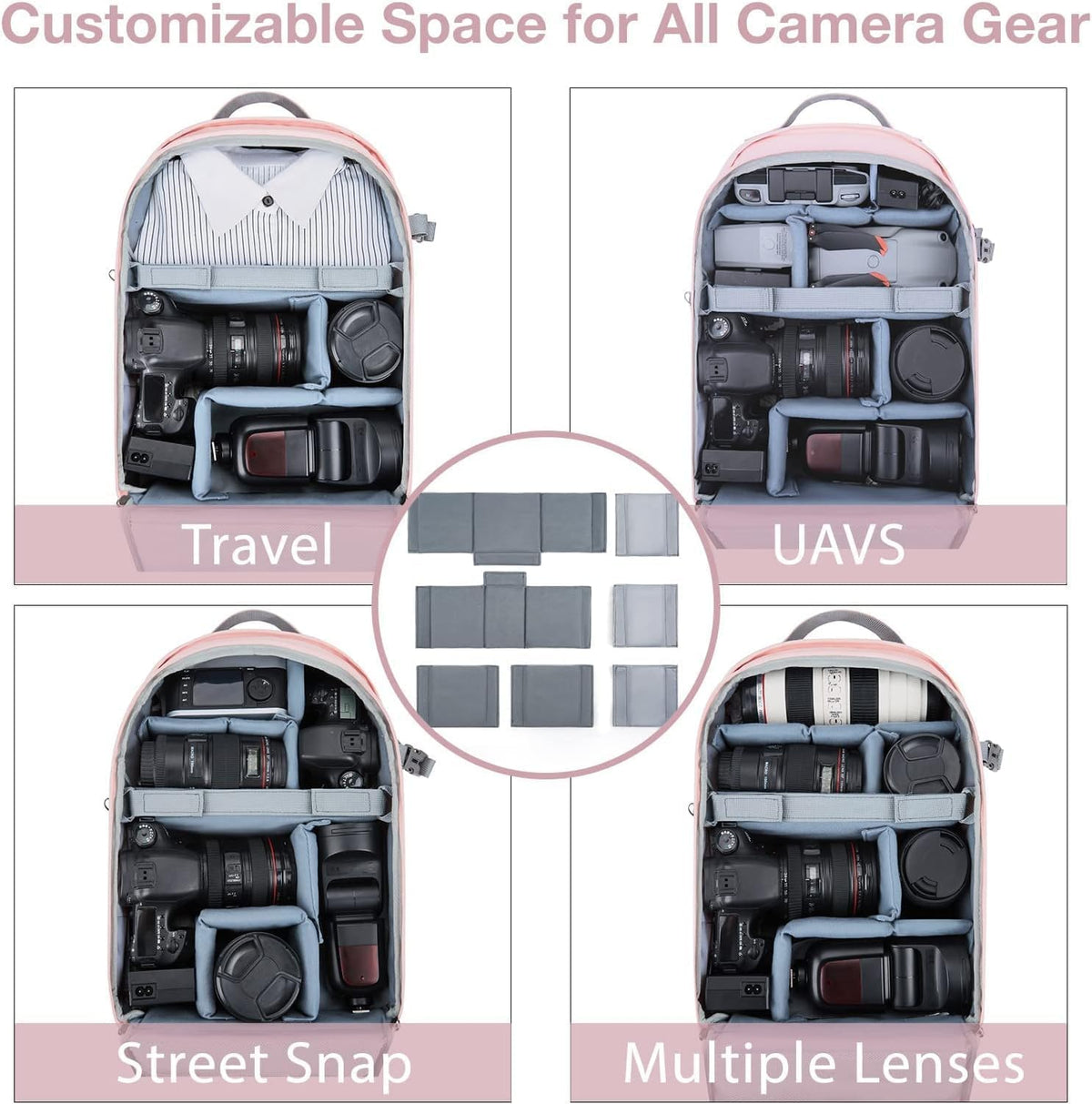 BAGSMART Camera Backpack, DSLR SLR Camera Bag Backpack Fits 15.6 Inch Laptop, Waterproof Camera Case for Photographers and Women,with Rain Cover,Tripod Holder,Pink