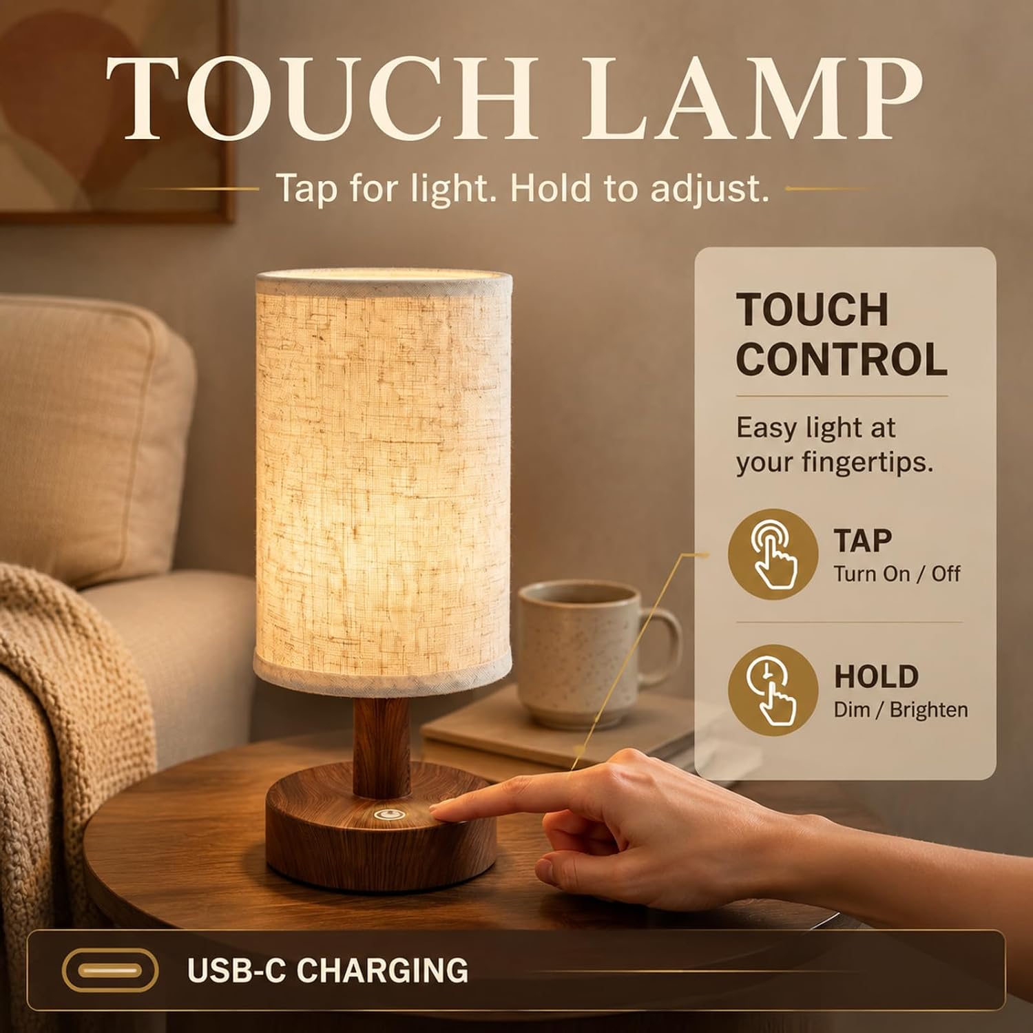 Mini Cordless Bedside Lamp, Touch Rechargeable LED Night Light