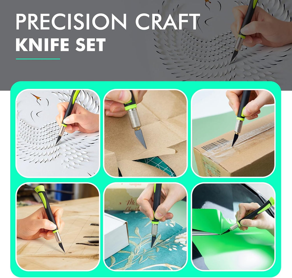 FOSHIO Precision Exacto Knife Set, 2 Pack Craft Knife with Extra 20 Exacto Blades, Hobby Knife Set with Protective Cover Rubber Handle for Crafts, Arts, Stencil, Modeling, Trimming, Carving (Green)