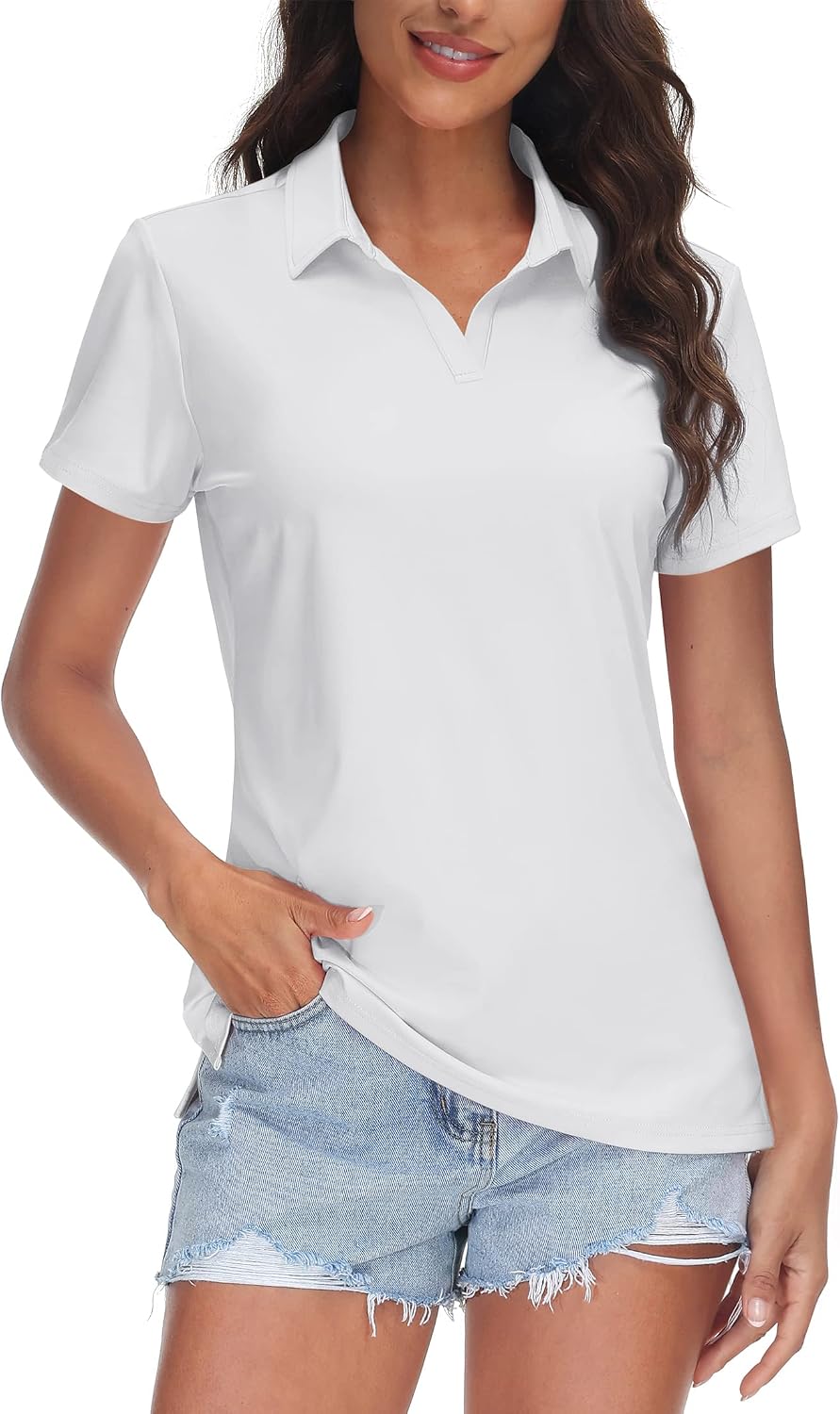TACVASEN Women's V-Neck Polo Shirts UPF 50+ Short Sleeve Sun Protection Quick Dry Golf Polos Collared Shirt
