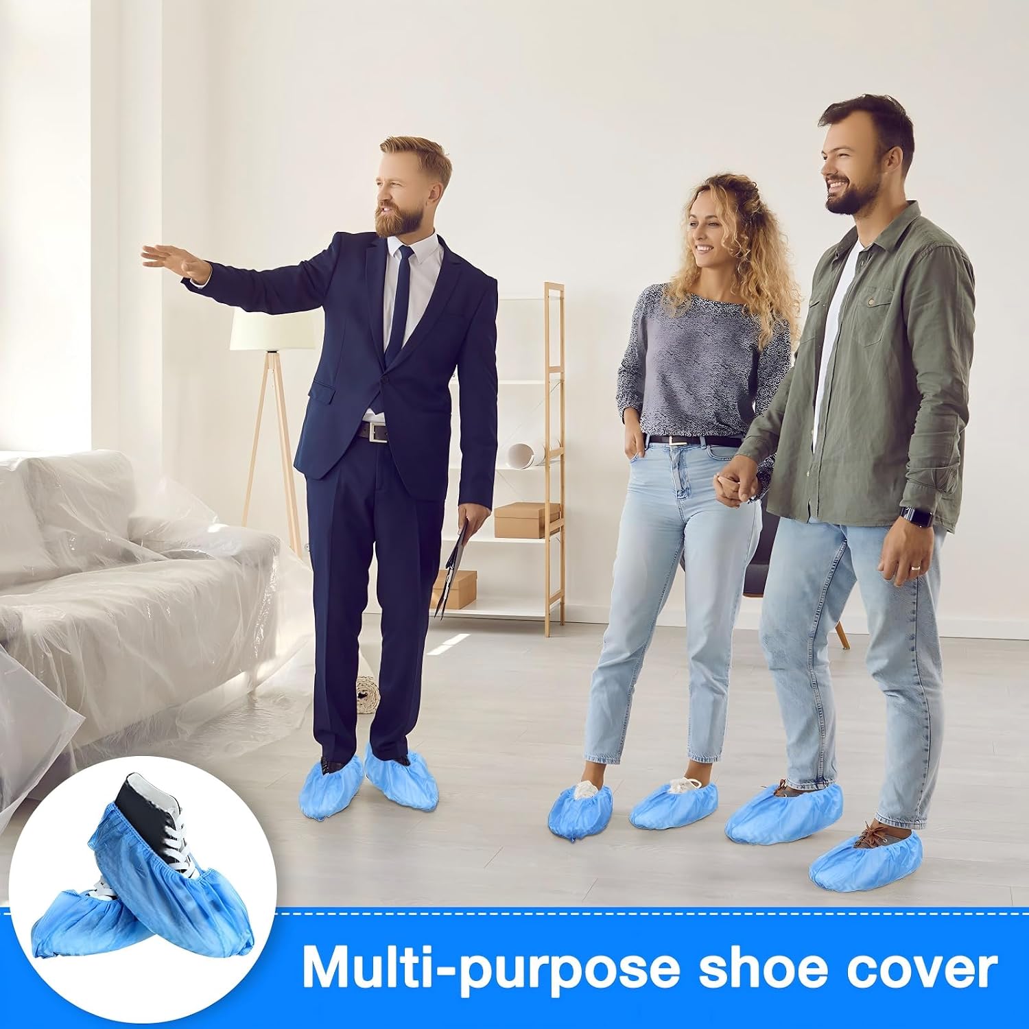 200 Packs Disposable Boot Shoe Covers Non Slip, Blue