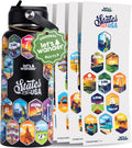 LET'S WANDER Lets Wander 50 States Water Bottle with Waterproof Stickers - 32oz Leakproof Insulated Stainless Steel with Straw - States of the USA Gift Bottle (Black)
