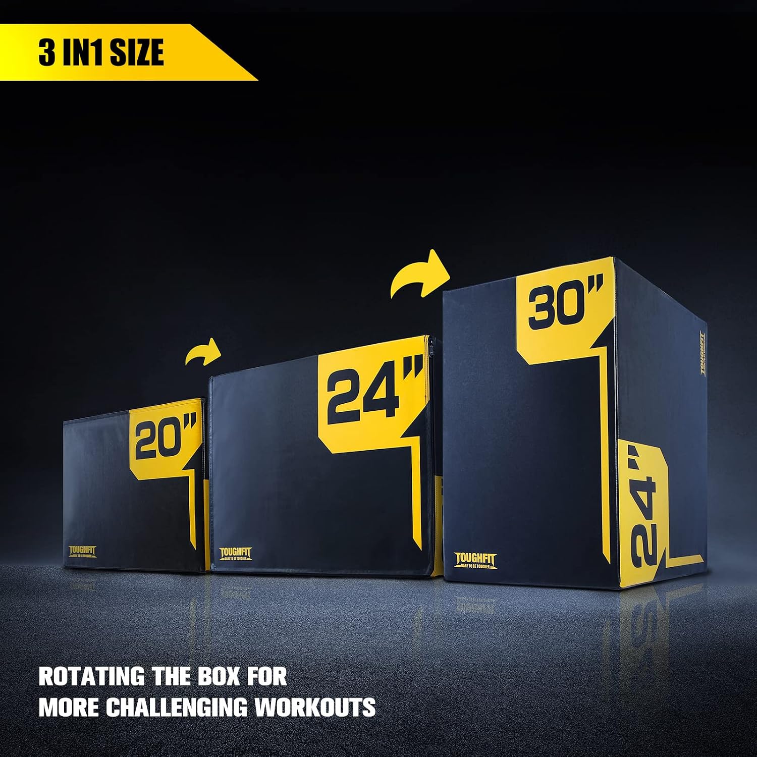 ToughFit Plyo Box - 3 in 1 Foam Plyometric Box - Jump Box for MMA, Crossfit - Adjustment Height Plyometric Jump Box for Home Gym - PVC Cover Platform & High-Density Workout Box