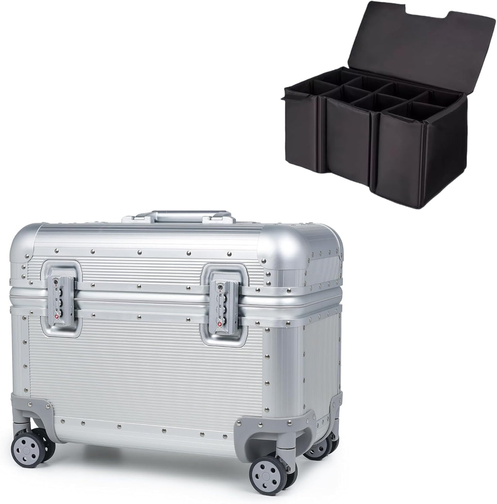 Full Aluminum Carry-On Rolling Camera Bag, Camera Case, Silver