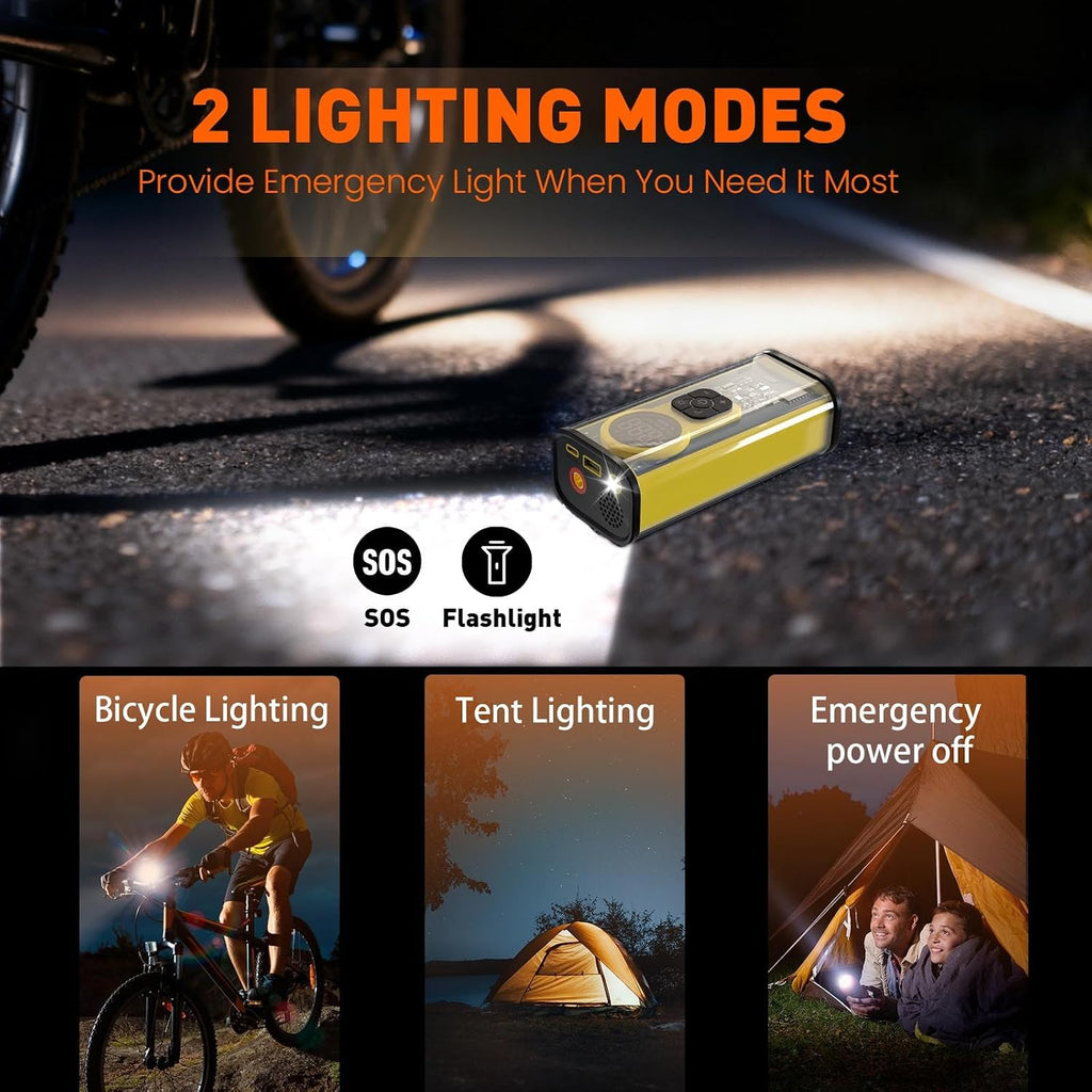 Electric Bike Tire Pump, Portable Electric Air Pump for Road Bicycle, E-Bike, Motorcycle, Car Tires and Sports Ball Inflation