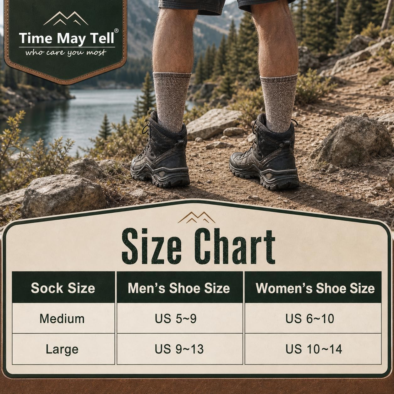 Time May Tell Mens Merino Wool Hiking Cushion Socks Thermal Warm Boot Socks