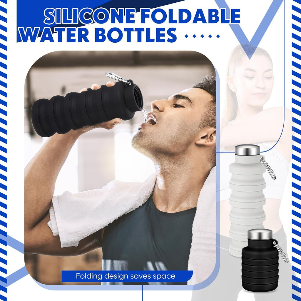 Baderke 2 Pcs Collapsible Water Bottles, 17oz, Black, Gray White