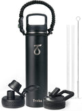 Trebo Insulated Water Bottle 24 oz with 3 Lids, Paracord Handle