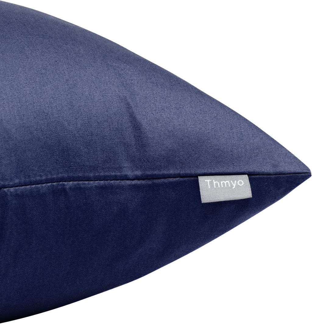 Thmyo 4-Pack 100% Cotton Solid Decorative Throw Pillow Case 18x18 Dark Blue