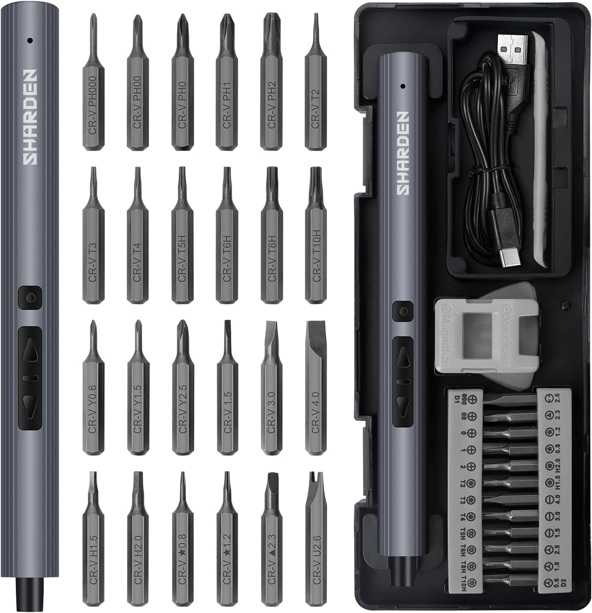 SHARDEN 29 IN 1 Mini Electric Screwdriver,Small Electric Screw Driver(Grey)