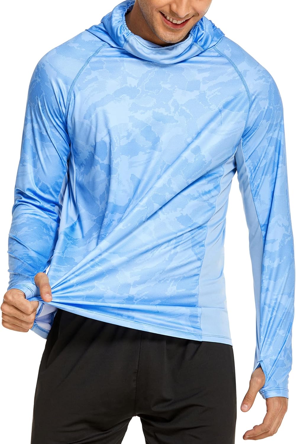 COOrun Men's Hooded Sun Shirts with Mask Fishing Shirts for Men Long Sleeve UPF 50 Rash Guards Cooling Hoodies Hiking Shirts