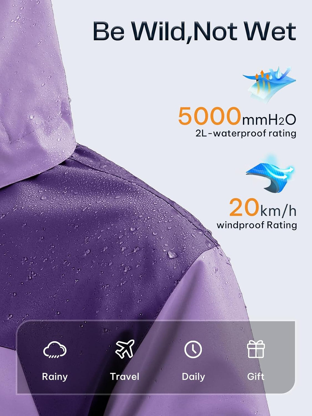 Womens Waterproof Rain jacket Lightweight Raincoat with Removable Hood