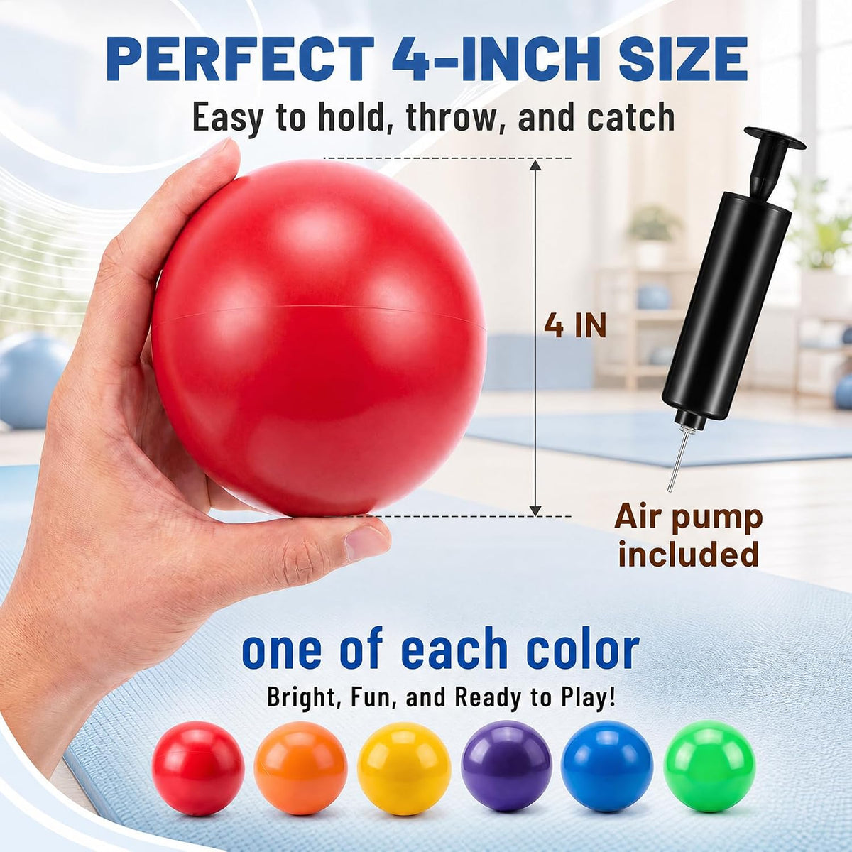 Seenelling 6 Pack Massage Exercise Balls for Myofascial Release, Inflatable Pilates Yoga Ball Set with Pump for Core Training, Fitness, Stretching, Classroom Activities