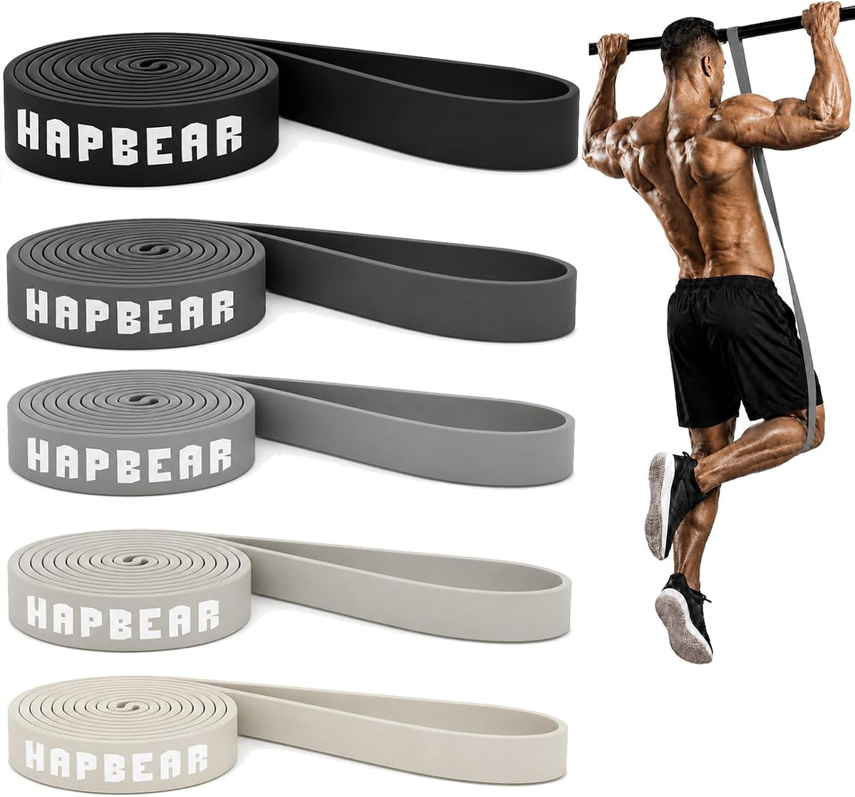 HAPBEAR Pull Up Assistance Bands - Pull Up Bands - Resistance Bands - Exercise Bands Resistance Bands Set of 5 - Workout Bands for Working Out, Stretching, Muscle Training