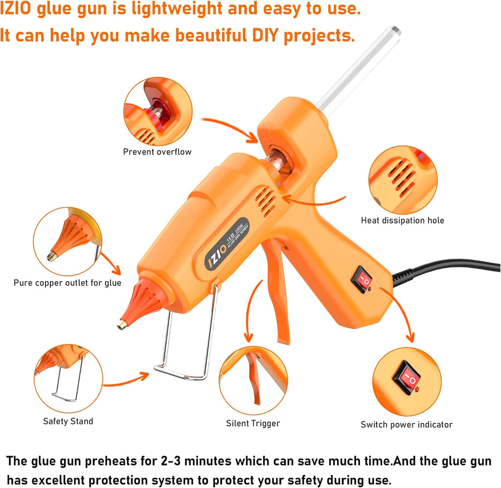 IZIO 100W Hot Glue Gun Kit with Storage Bag, 21 Glue Sticks, Fast Heating Full Size Glue Gun for Crafts, DIY, Home Repair, Wood, Fabric, School Projects